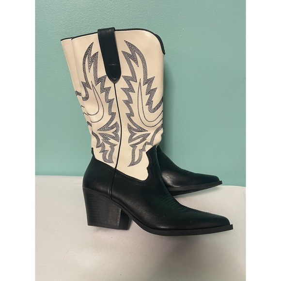 Indigo Rd Sz‎ 6.5 Black White Faux Leather Cowboy Boots - Picture 1 of 5